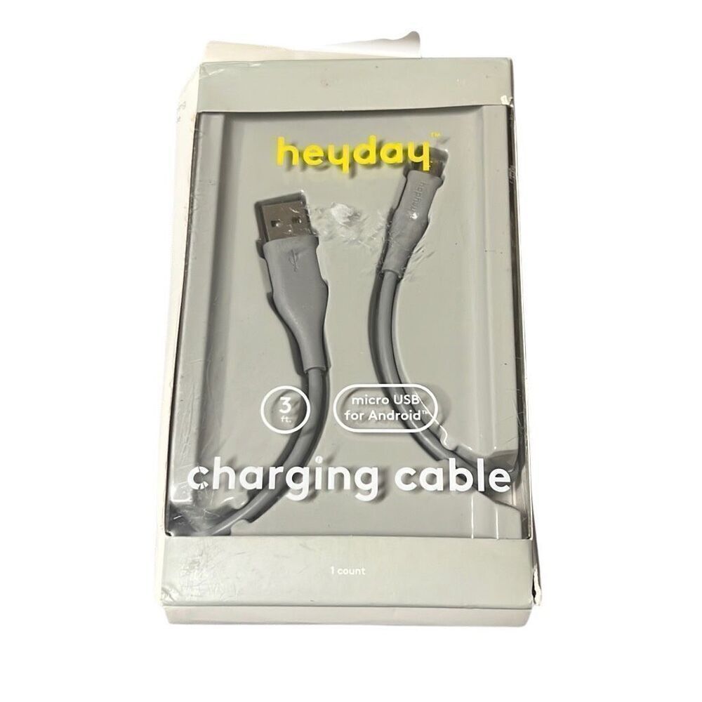 Heyday‎ 3' Micro USB Round Cable Android Gray Open Box New
